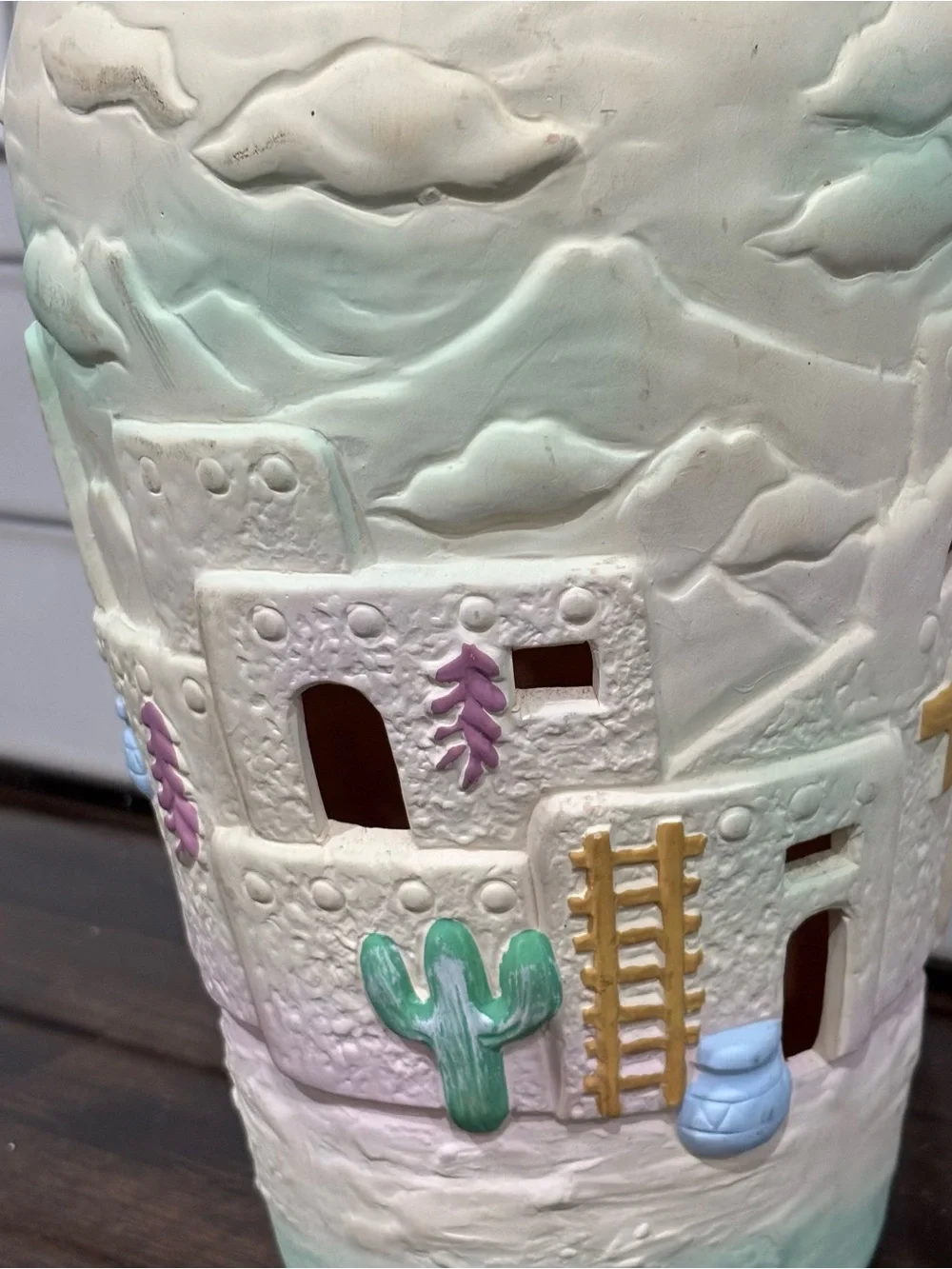 1992 Beachcombers Southwestern Cream Ceramic Vase with Pastel Accents
